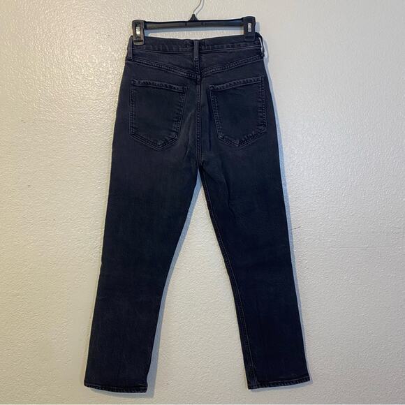 Agolde Riley High Rise Straight Cropped Black Washed Jeans Size 26 Button Fly - Picture 6 of 8
